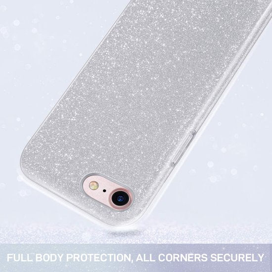 Apple iPhone 7 Hoesje - Zilver - Glitter Back Cover