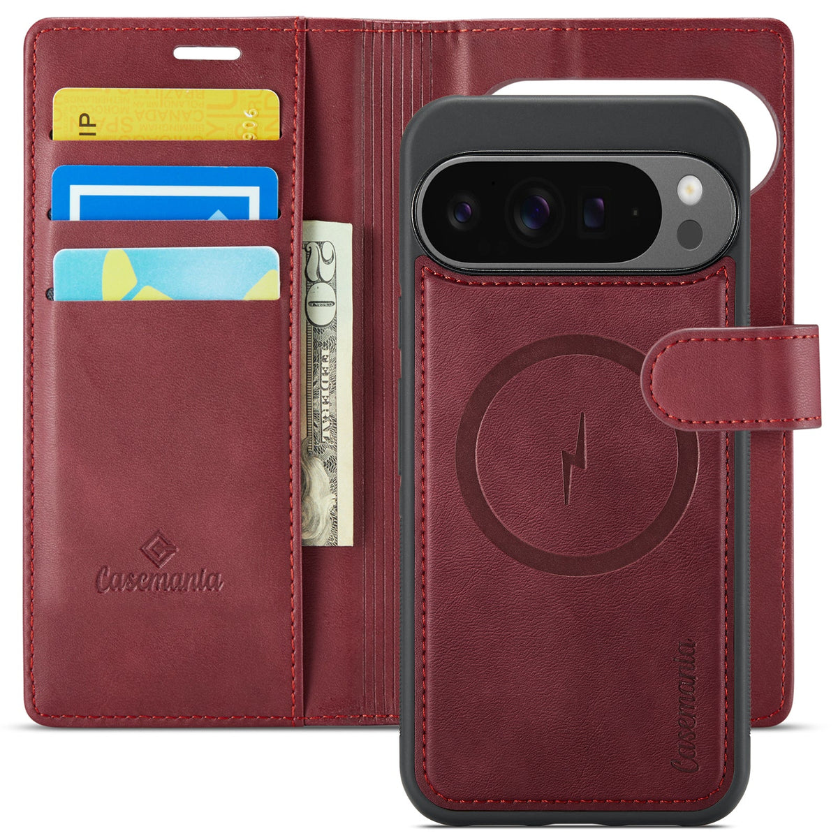 Google Pixel 10 Case - Burgundy Red - Luxury 2-in-1 MagSafe Wallet Case
