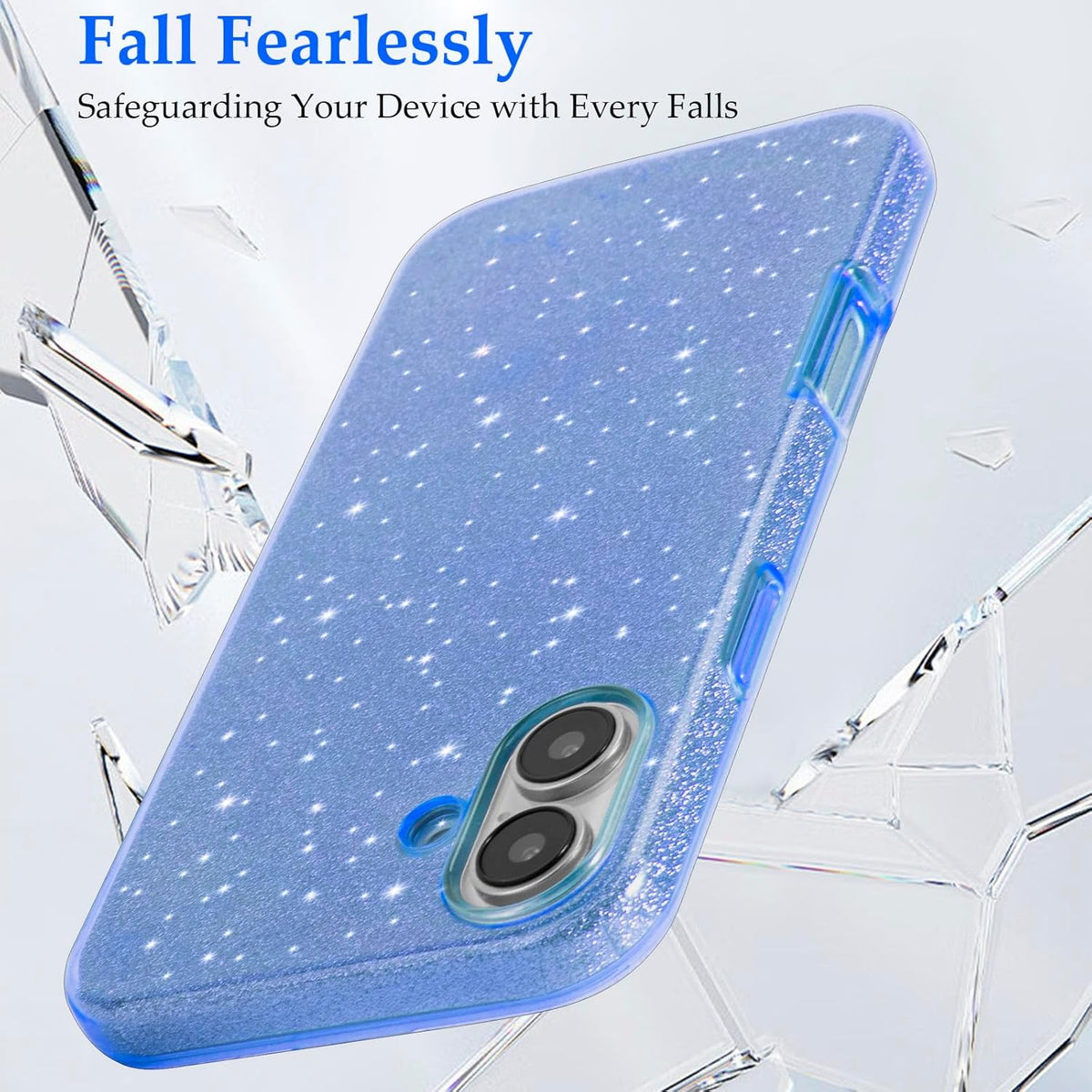 Apple iPhone 16 Hülle - Blau - Glitzer-Backcover