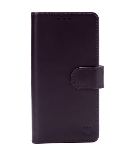 Samsung Galaxy S25 FE Hoesje - Dark Purple - Echt Leren Bookcase