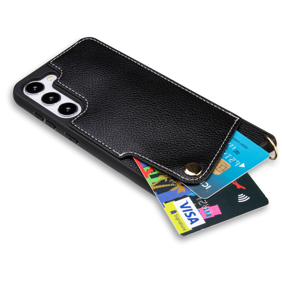 Samsung Galaxy S23 Plus Hoesje - Zwart - Back Cover met Pols Bandje en Telefoonkoord