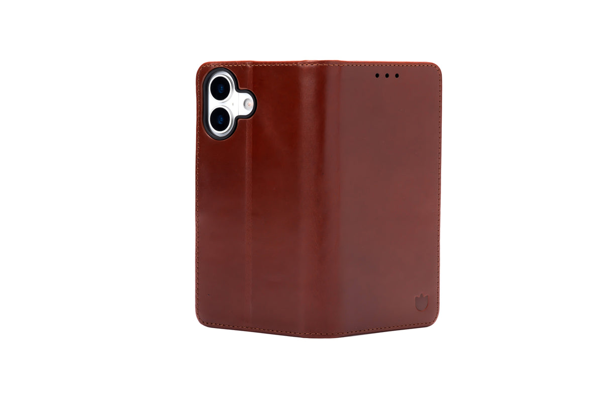 Apple iPhone 17 Hoesje - Chestnut Brown - Echt Leren Bookcase