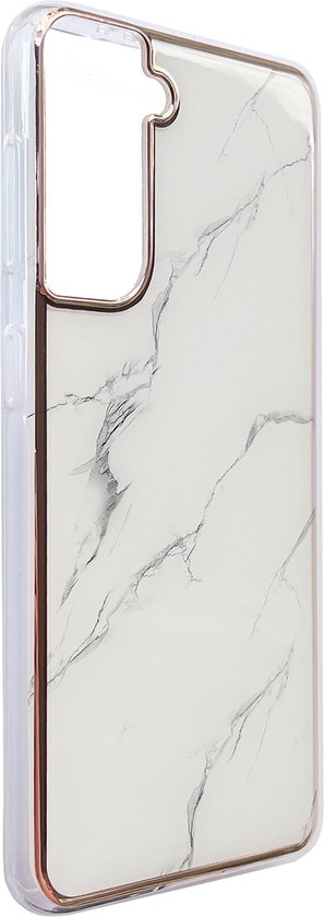 Samsung Galaxy S22 Hoesje - Wit - Siliconen Marmer Back Cover