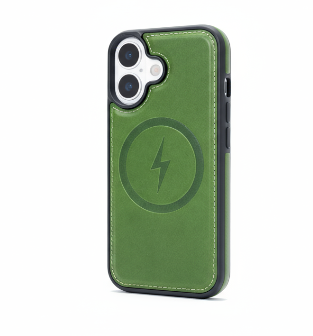 Apple iPhone 17 Case - Olive Green - Genuine Leather MagSafe Back Cover