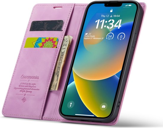 Apple iPhone 14 Hoesje - Pastel Lila - Dunne Bookcase