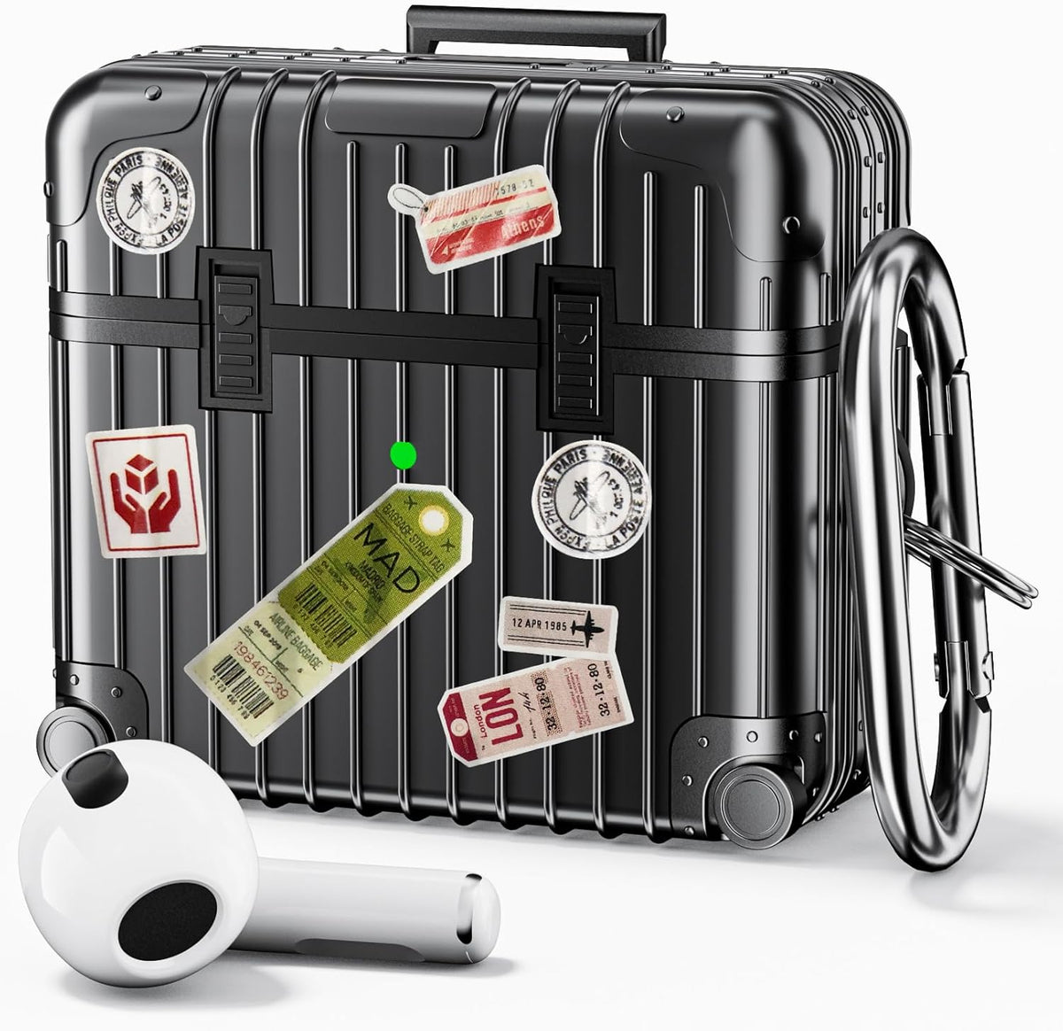 Apple AirPods 3 Hoesje - Koffer Suit Case met Stickers - Zwart