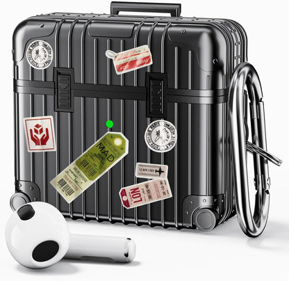 Apple AirPods 3 Hoesje - Koffer Suit Case met Stickers - Zwart