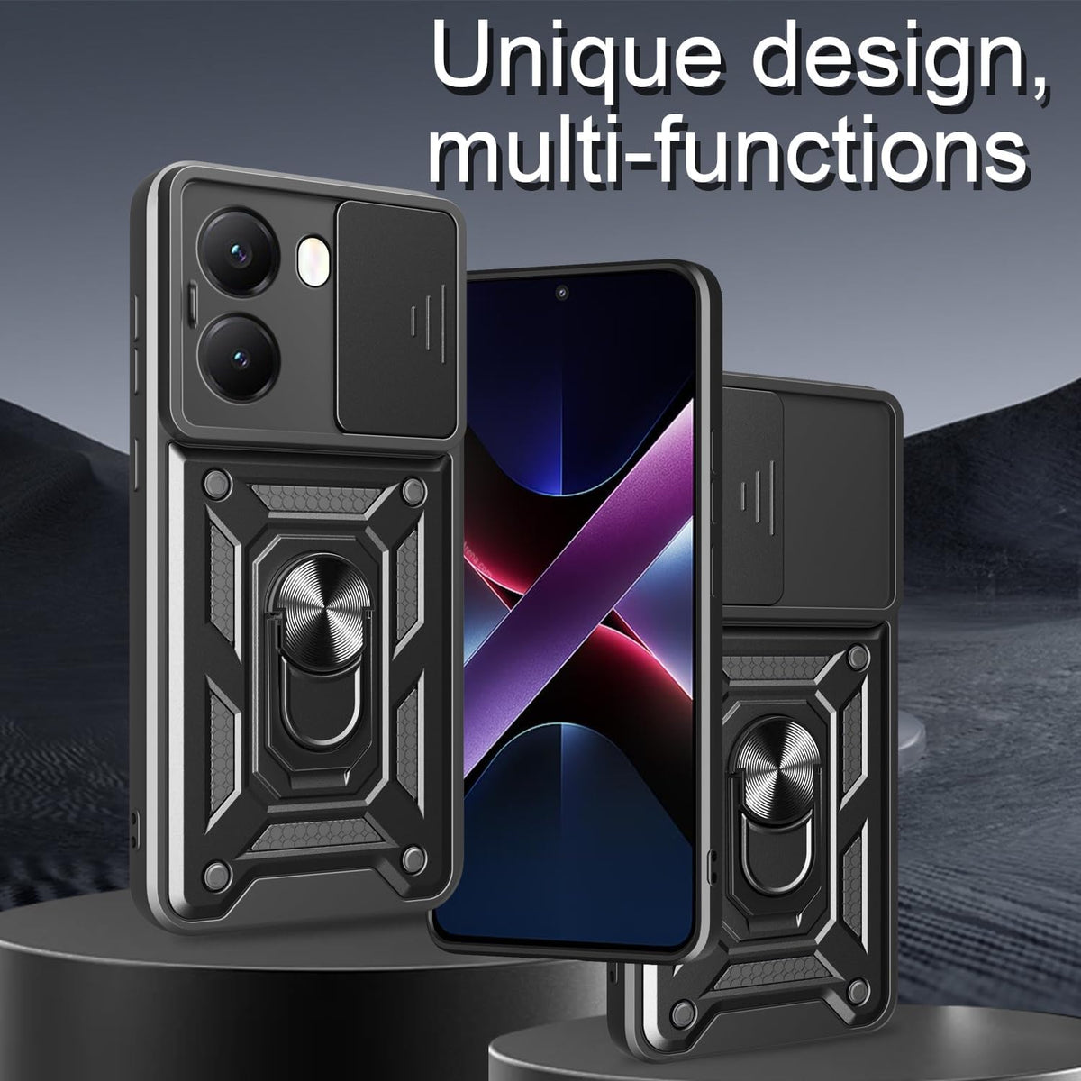 OPPO Reno 13 F Hoesje - Zwart - Armor Kickstand en Camera Bescherming Back Cover