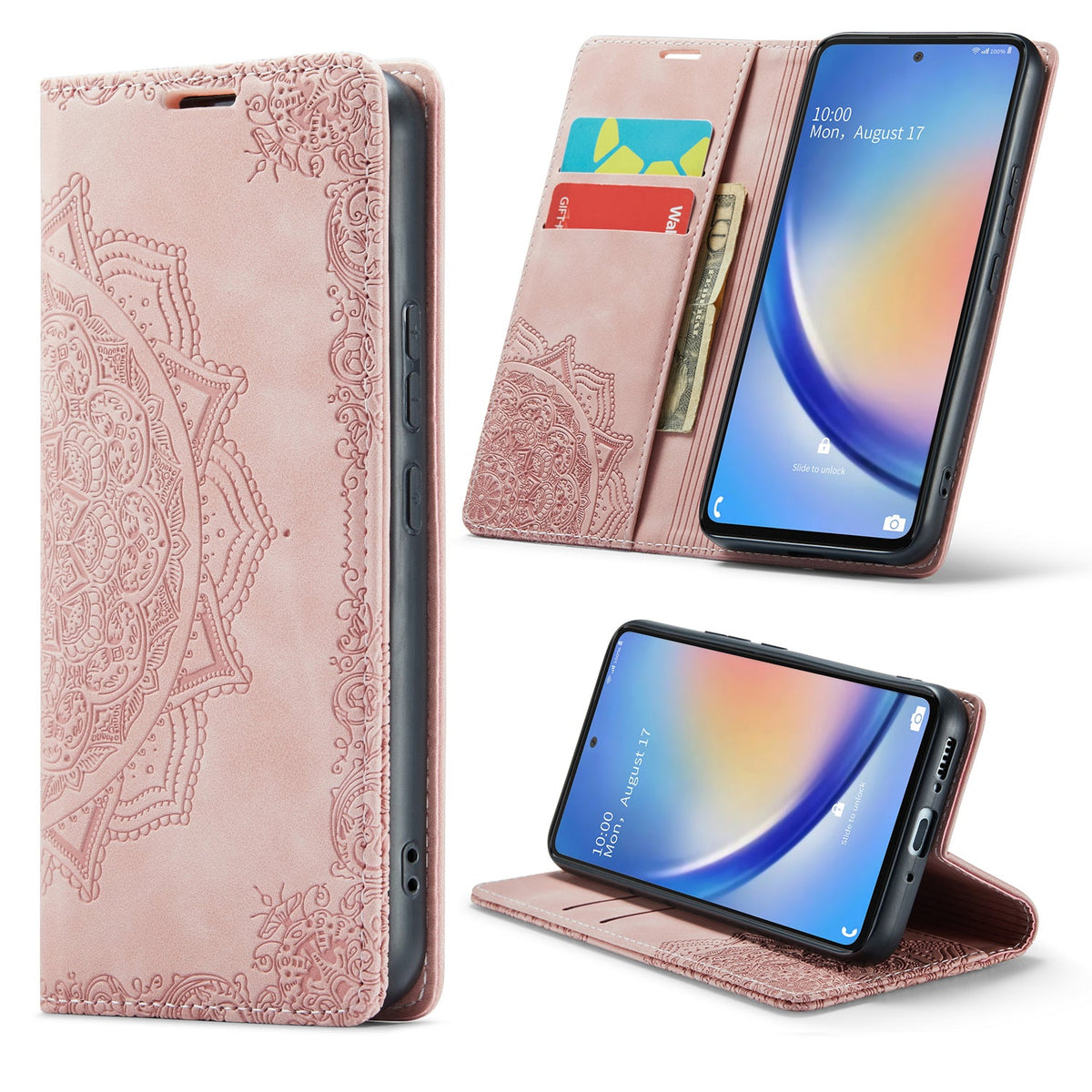 Samsung Galaxy A14 4G Hoesje - Pale Pink - Mandala Dunne Bookcase