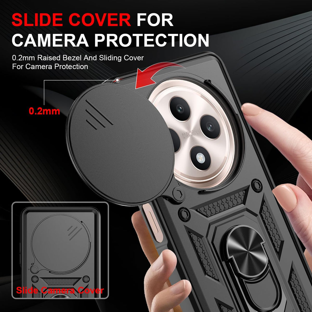 Oppo Reno 12 F Hoesje - Zwart - Armor Kickstand en Camera Bescherming Back Cover