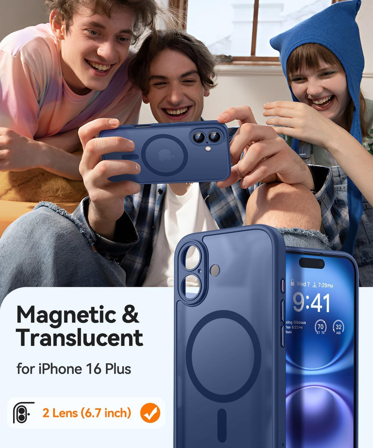 iPhone 16 Hoesje - Blauw - Matte Armor MagSafe Back Cover met Camera Bescherming