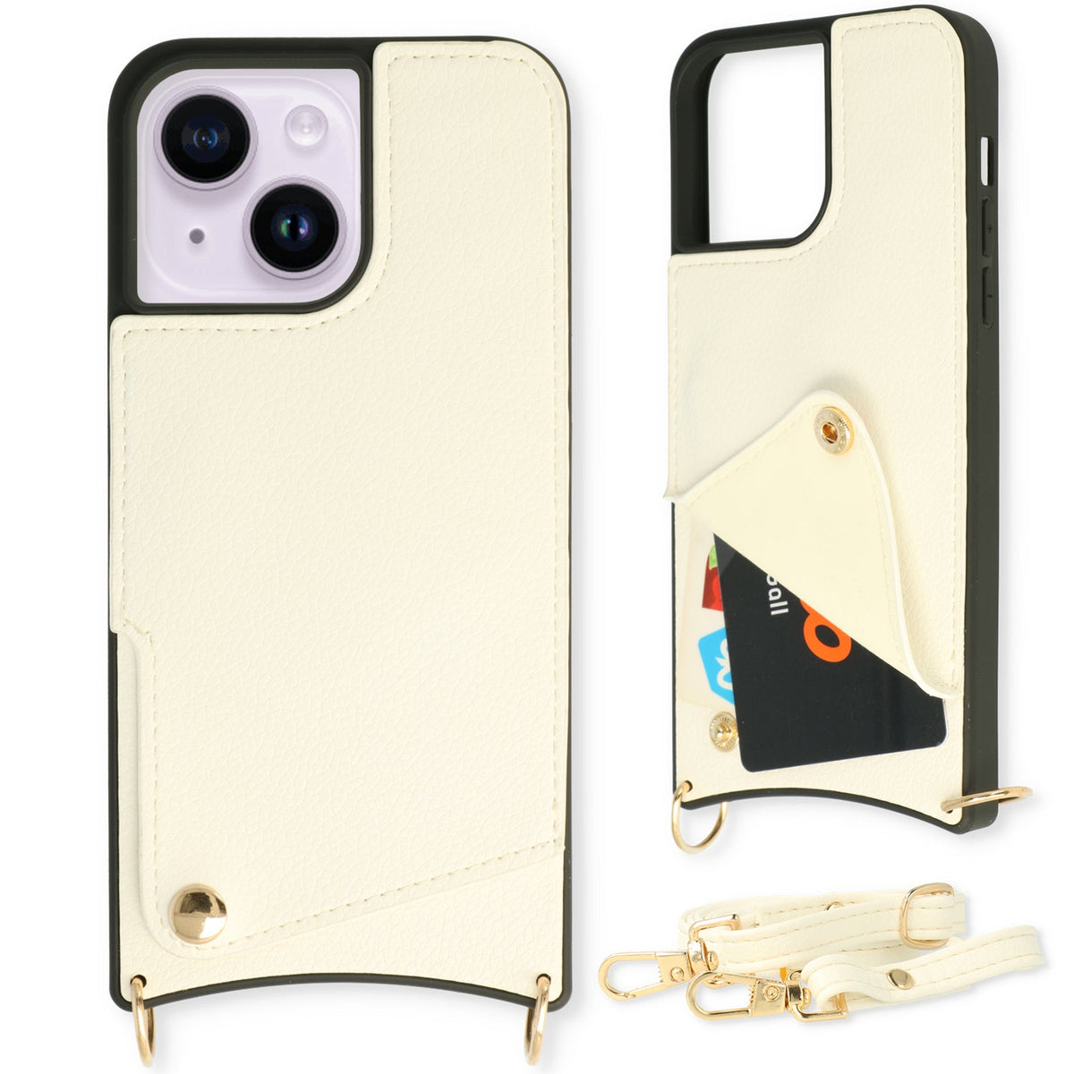 Apple iPhone 14 Hoesje - Wit - Back Cover met Pols Bandje en Telefoonkoord