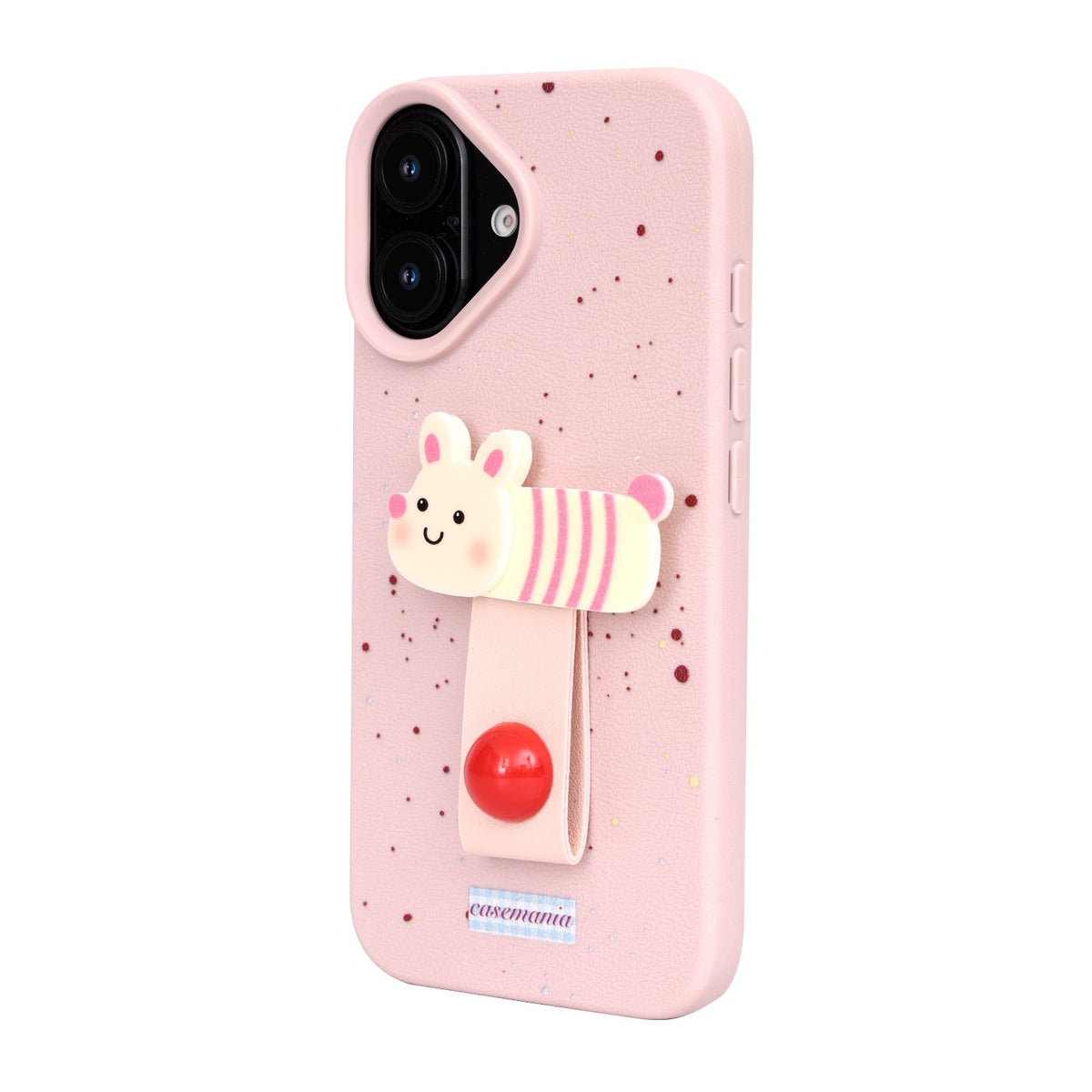 Apple iPhone 16 Hülle - Rosa Hase - Silikon Backcover mit Fingerhalter