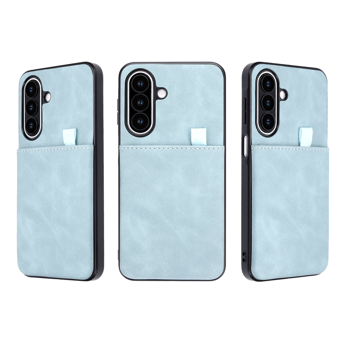 Samsung Galaxy A27 Hoesje - Aqua Blue - Kunstleren Back Cover met Pull-Tab Pasjeshouder