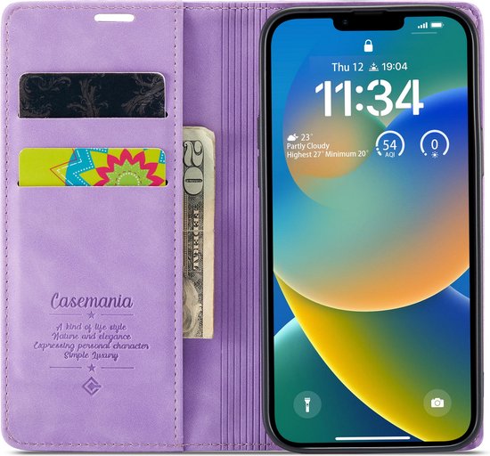 iPhone 14 Hoesje - Bright Lila - Dunne Bookcase