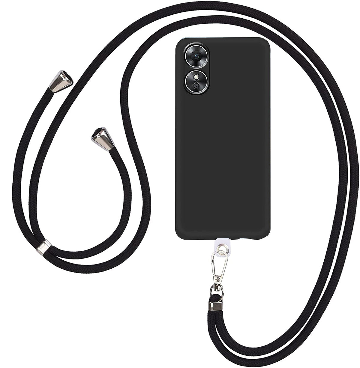 Oppo A17 Hülle - Schwarz - Silikon Back Cover mit Handyband