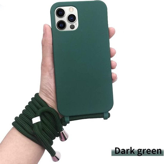 iPhone 11 Hoesje - Groen - Siliconen Back Cover met Telefoonkoord