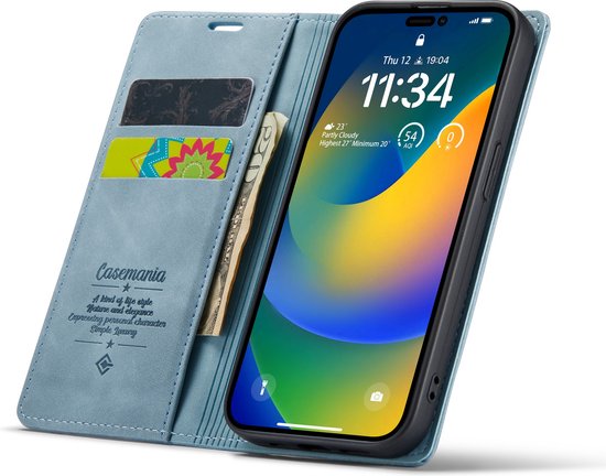 Apple iPhone 14 Pro Hoesje - Aqua Blue - Dunne Bookcase