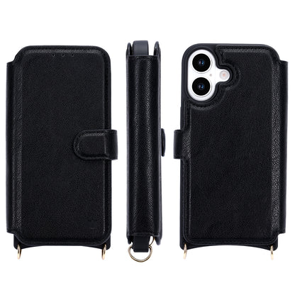 Apple iPhone 16 Hoesje - Zwart - 'Amsterdam' Magnetische Wallet Case met Pasjeshouders en