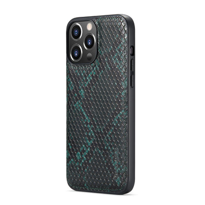 Apple iPhone 13 Pro Max Case - Green - Luxury Snake Print Wallet Case with Zip and Card Holder