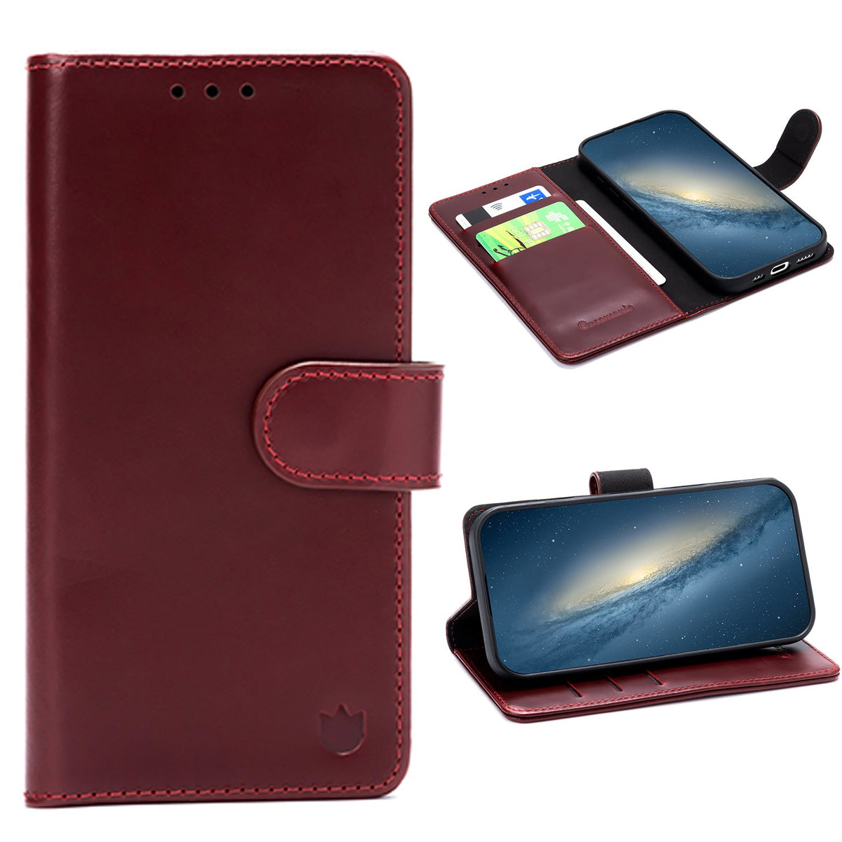 Samsung Galaxy A17 Hoesje - Maroon Red - Echt Leren book Bookcase