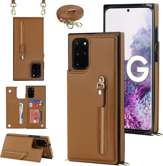 Samsung Galaxy S20 FE Hülle - Braun - Luxus-Backcover mit Handykette und Reißverschluss