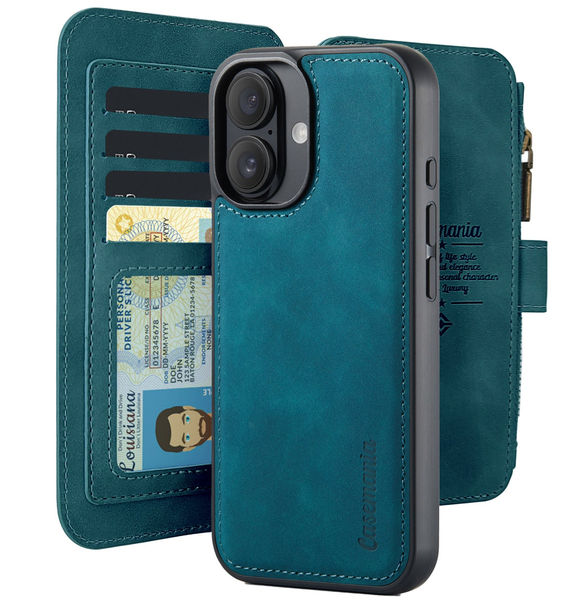 Apple iPhone 16 Plus Case - Emerald Green - 2-in-1 Wallet Case with Zipper