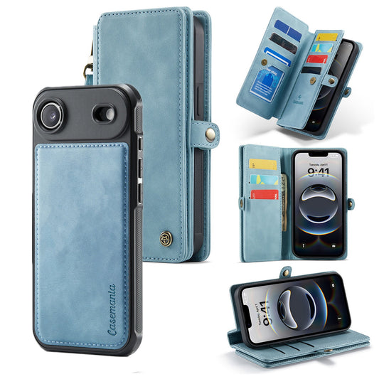 Apple iPhone Air Hülle - Aqua Blue - Luxus-2-in-1-Klapphülle mit 10 Kartenfächern und Handschlaufe
