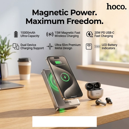 Hoco Powerbank 10.000mAh Magnetisch Draadloos Ultradun - Metallic Gray