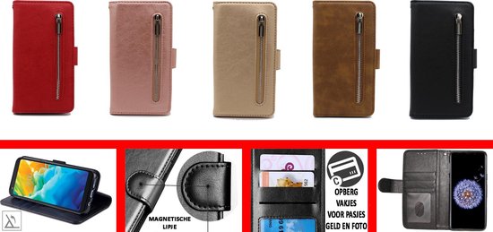 Samsung Galaxy J6+ (2018) Hoesje - Bruin - Luxe Bookcase met Rits