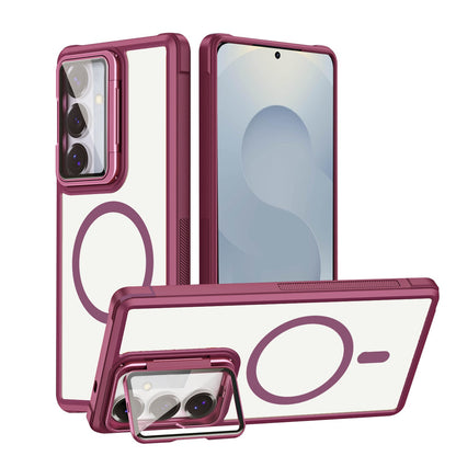 Samsung Galaxy S26 Hoesje - Wijn Rood - MagSafe Back Cover met Camera Frame Kickstand