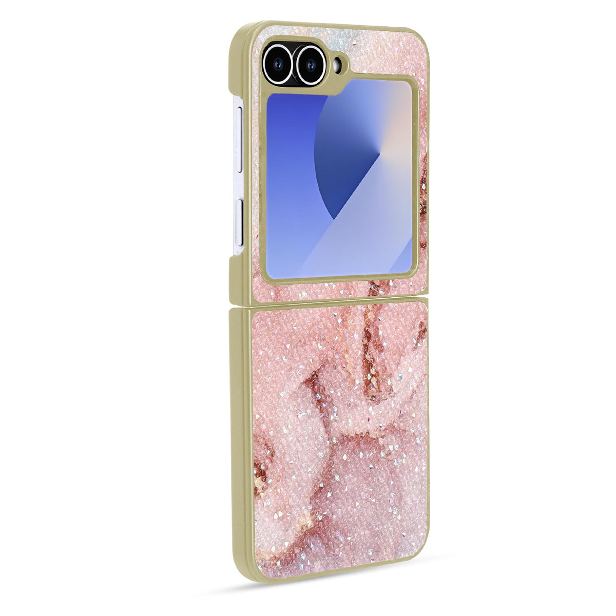 Samsung Galaxy Z Flip 6 Hoesje - Marmer Roze - Diamant Marmer Glitter Back Cover