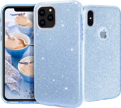 Apple iPhone 12 Pro Max Case - Blue - Glitter Back Cover