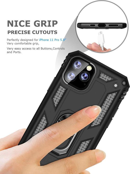 Apple iPhone 11 Pro Max Hoesje - Zwart - Armor Kickstand Back Cover