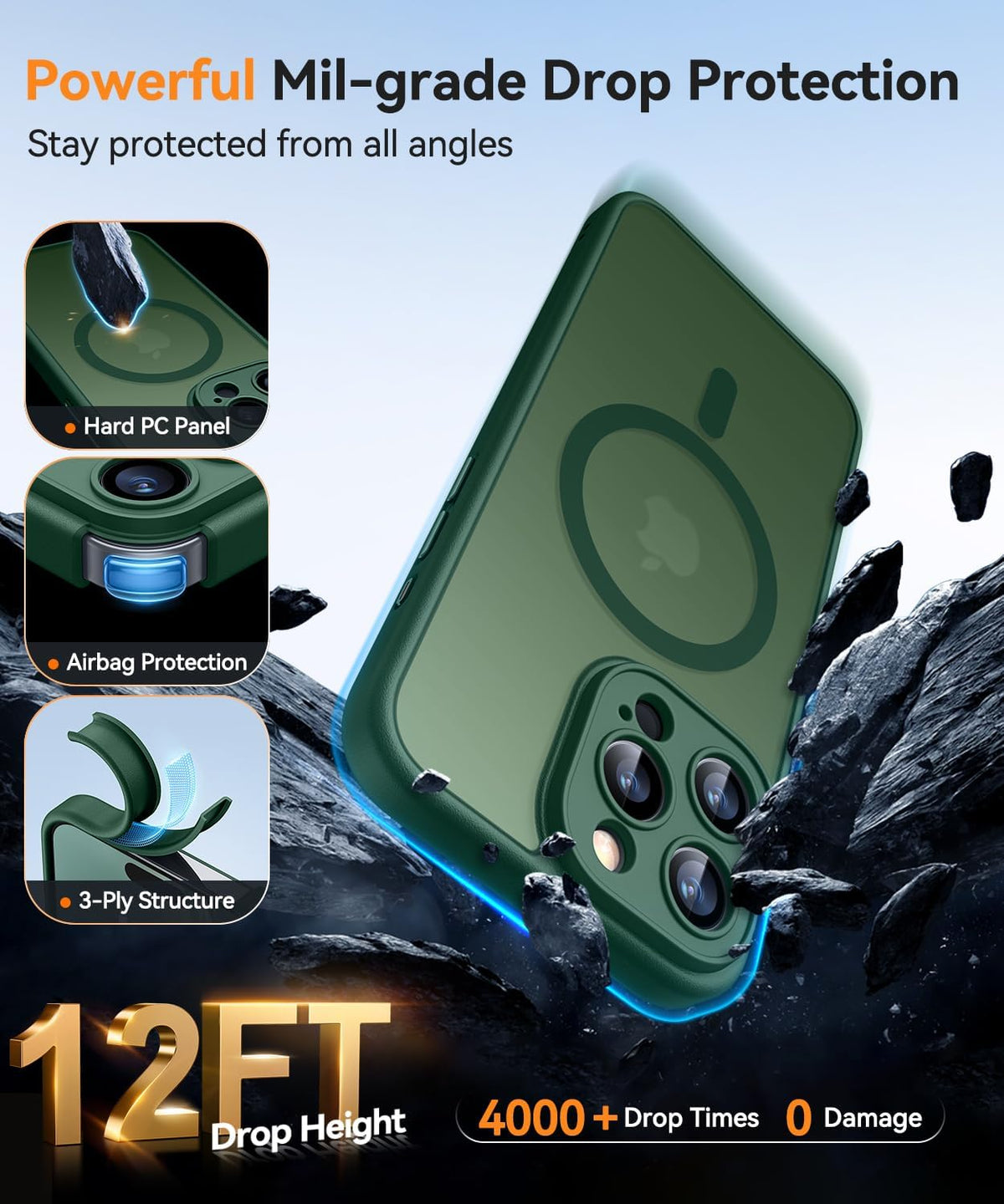 iPhone 16 Pro Hoesje - Donker Groen - Matte Armor MagSafe Back Cover