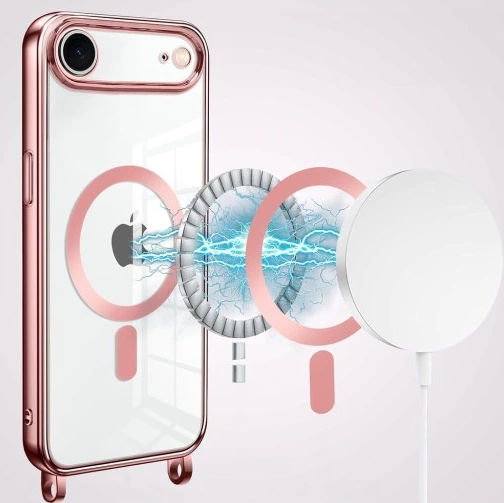 Apple iPhone Air Hoesje - Roze - Siliconen MagSafe Back Cover met Telefoonkoord