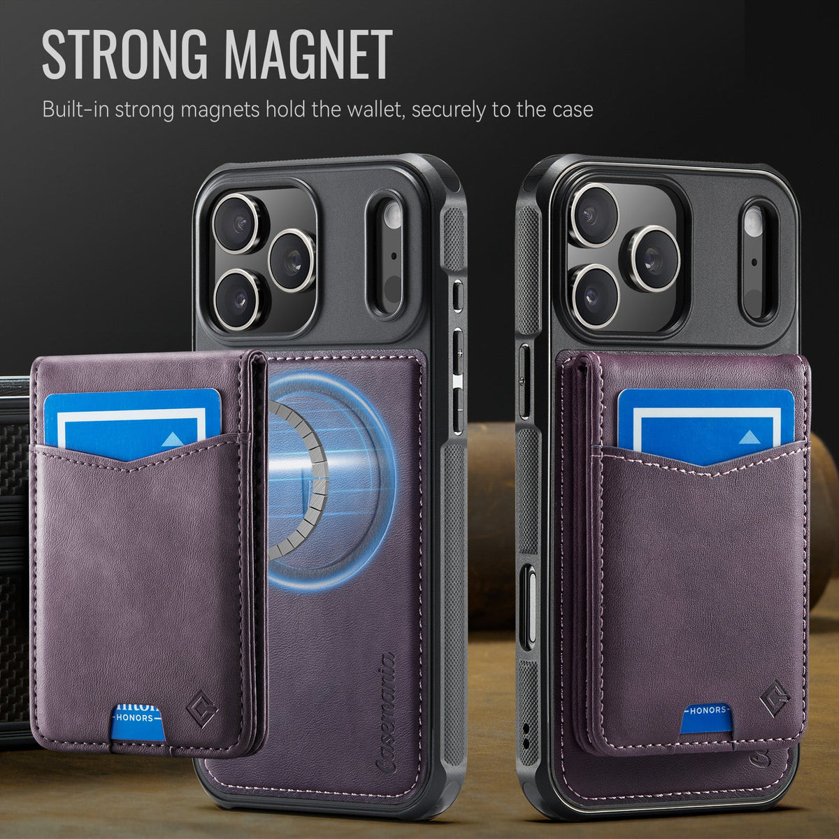 Apple iPhone 18 Pro Hoesje - Dark Purple - Luxe Kunstleren MagSafe Back Cover met Pasjeshouder
