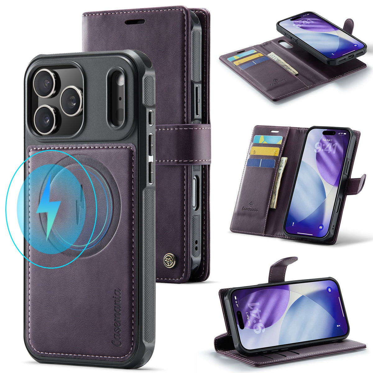 Apple iPhone 18 Pro Hoesje - Dark Purple - Luxe 2 in 1 MagSafe Bookcase