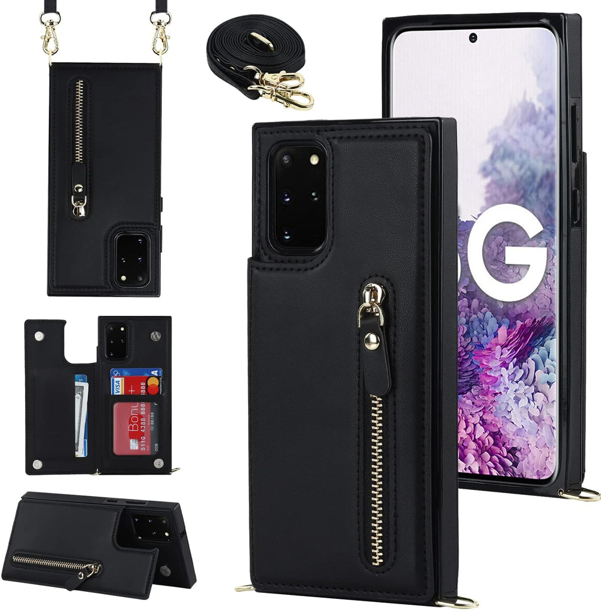 Samsung Galaxy S20 FE Hoesje - Zwart - Luxe Back Cover met Telefoonkoord en Rits