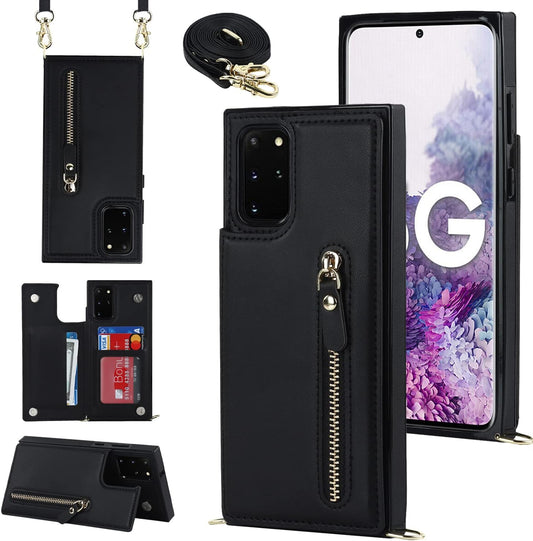 Samsung Galaxy S20 FE Hülle - Schwarz - Luxus-Backcover mit Handykette und Reißverschluss
