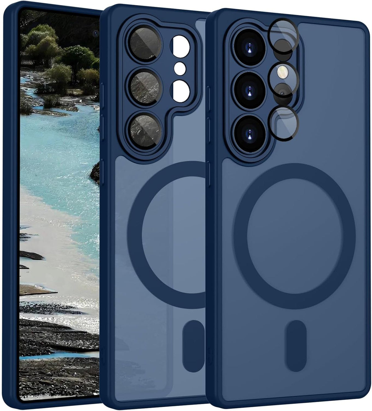 Samsung Galaxy S26 Ultra Hoesje - Donker Blauw - Matte Armor MagSafe Back Cover met Valbescherming