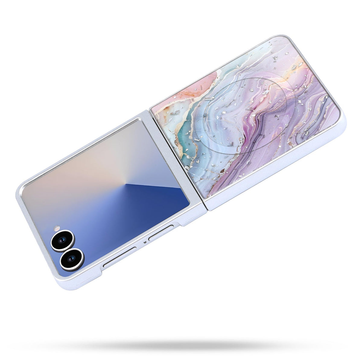 Coque Samsung Galaxy Z Flip 7 - Bleu Clair - Marbré Pailleté MagSafe Back Cover