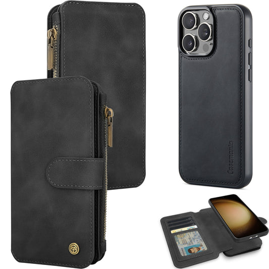 Apple iPhone 16 Pro Hülle - Charcoal Gray - 2-in-1 Klapphülle mit Kartenfach und Reißverschluss