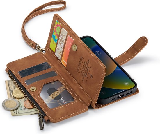 iPhone 14 Plus Case - Sienna Brown - Luxury Wallet Case with Zip