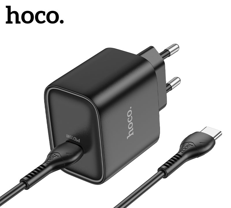 Hoco 25W USB-C Schnellladegerät mit USB-C Kabel 2m - Schwarz