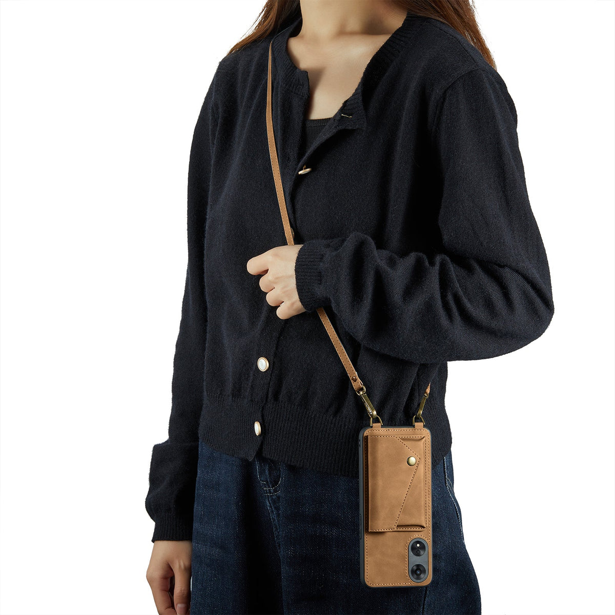 Oppo A98 Hoesje - Sienna Brown - Luxe Back Cover met Telefoonkoord