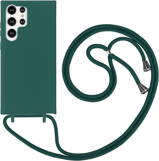 Samsung Galaxy S23 Ultra Case - Green - Silicone Back Cover with Phone Strap