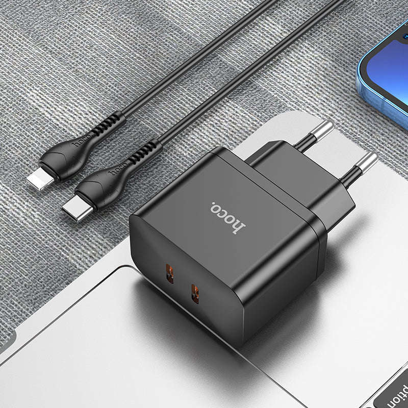 Chargeur rapide Hoco 35W à 2 ports USB-C avec câble USB-C 1 m - Noir