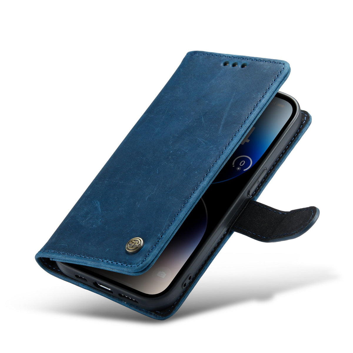 Apple iPhone 14 Pro Max Hülle - Blau - Echtleder-Klapphülle mit Kartenfach