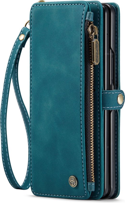 Samsung Galaxy Z Fold 3 5G Hoesje - Emerald Green - Luxe Bookcase met Rits en Telefoonkoord